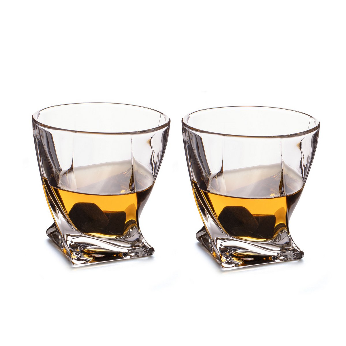 Whiskyglazen - Twisted (set van 2) incl. 2 ijsstenen (koelstenen)