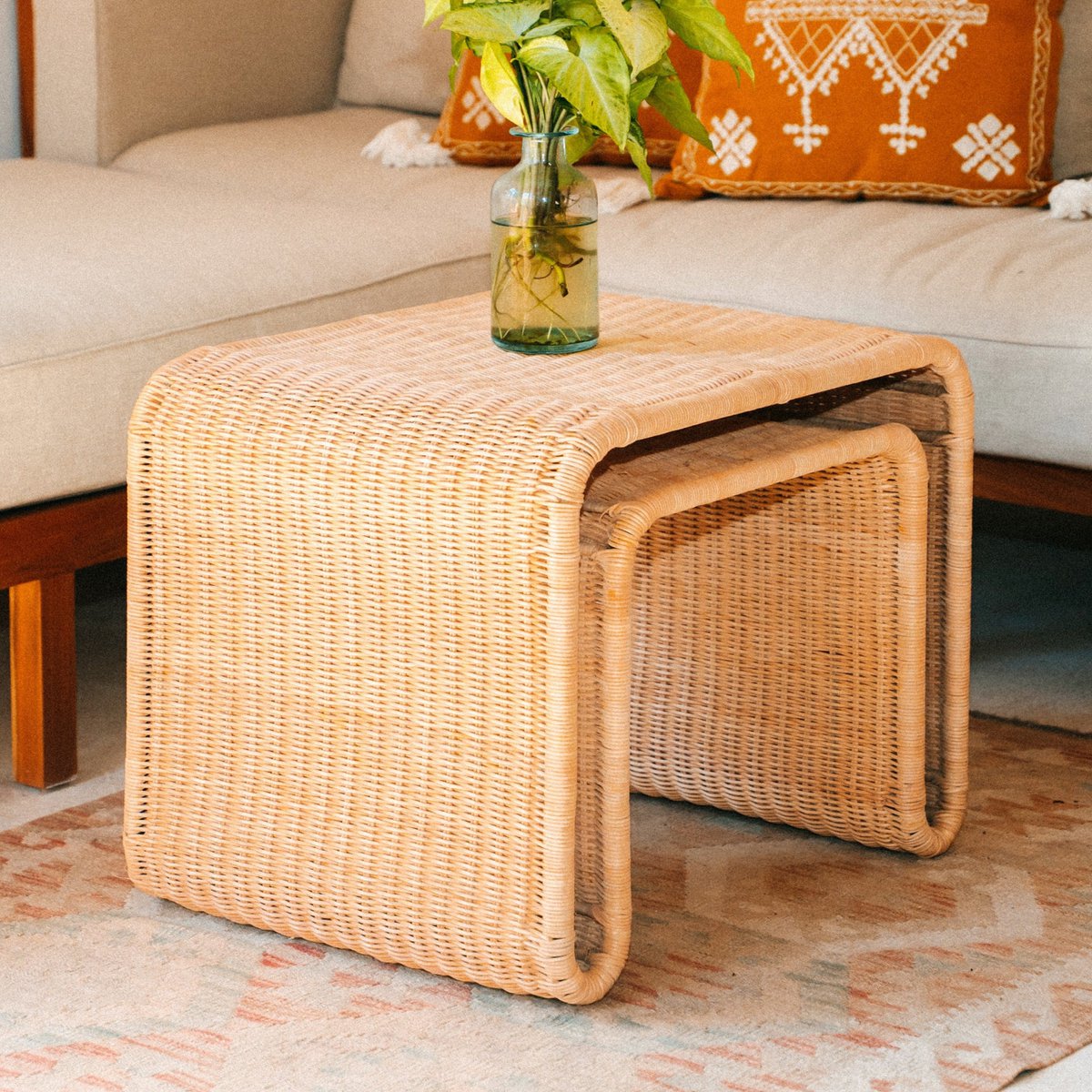 Rotan bijzettafel 55x45x45 cm