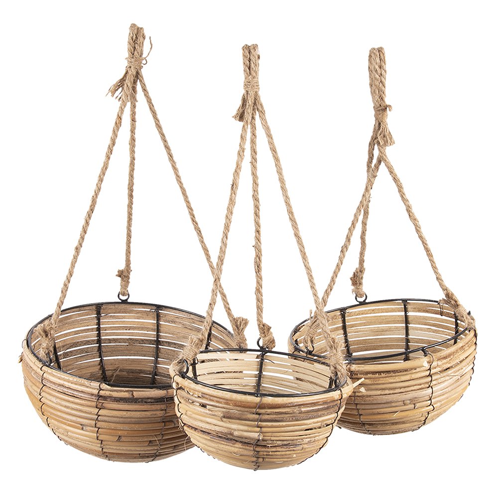 Plant Hanger Set of 3 Brown Rattan Hanging Planter