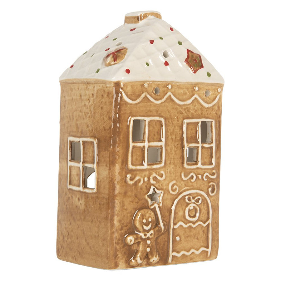 Waxinelichthouder huis 9x7x16 cm bruin keramiek