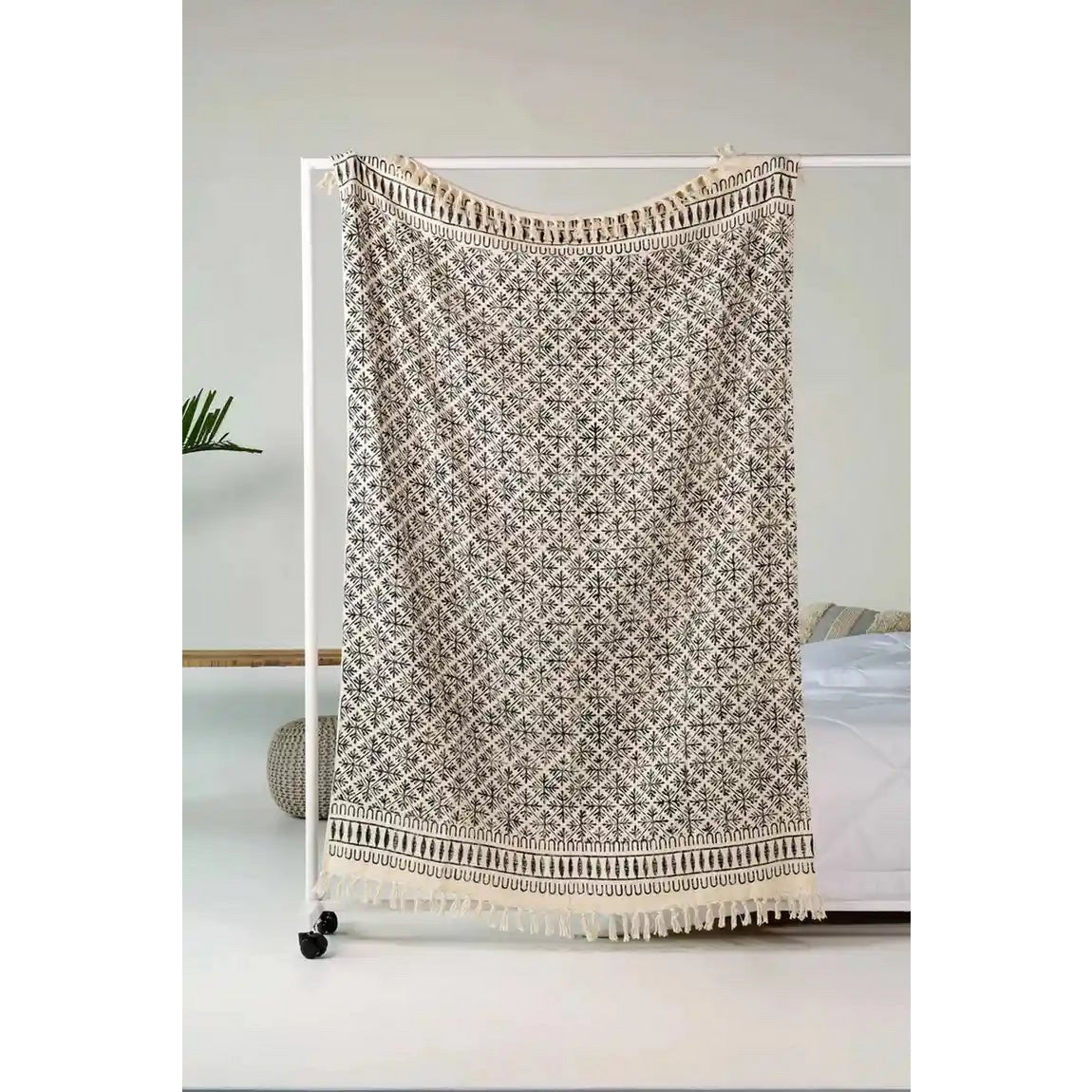 Plaid 130x180 cm katoen beige zwart