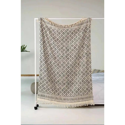 Plaid 130x180 cm katoen beige zwart