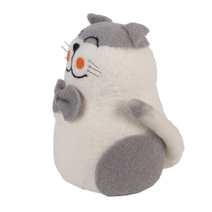 Decoratie Beeld Kat 14x14x20 cm Wit Vilt
