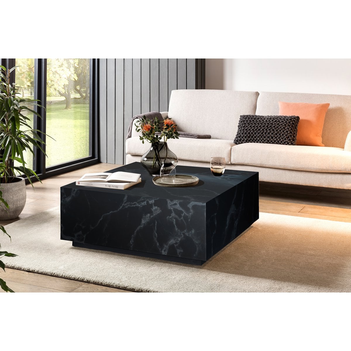 Salontafel 90x90x35 cm zwart marmerlook
