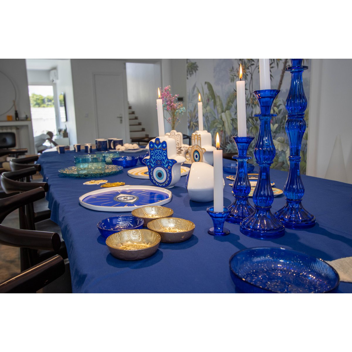 Kandelaar glas blauw 21 cm