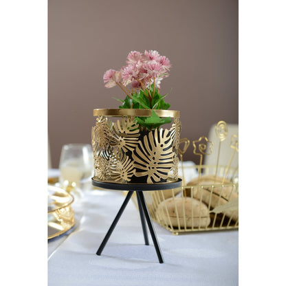 Plantondersteuning metaal met vaas goud 22.5 cm