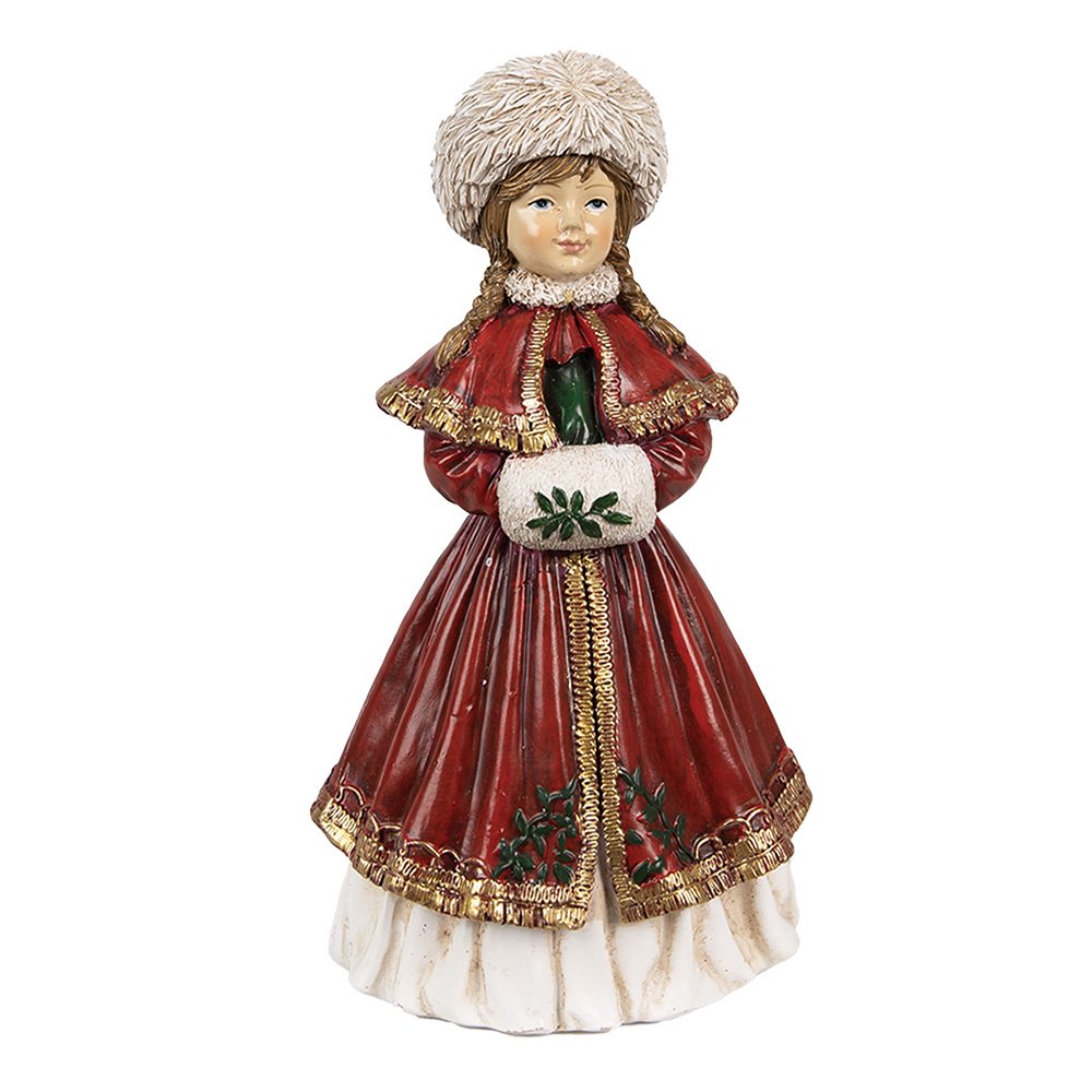 Kerstbeeldje meisje 9x7x17 cm rood polyresin