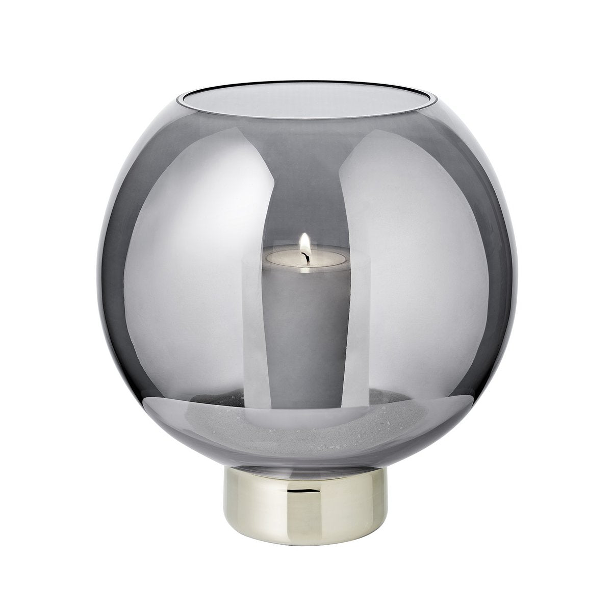 Lantaarn 21 cm Ø 19,5 cm donker kristalglas platina voet
