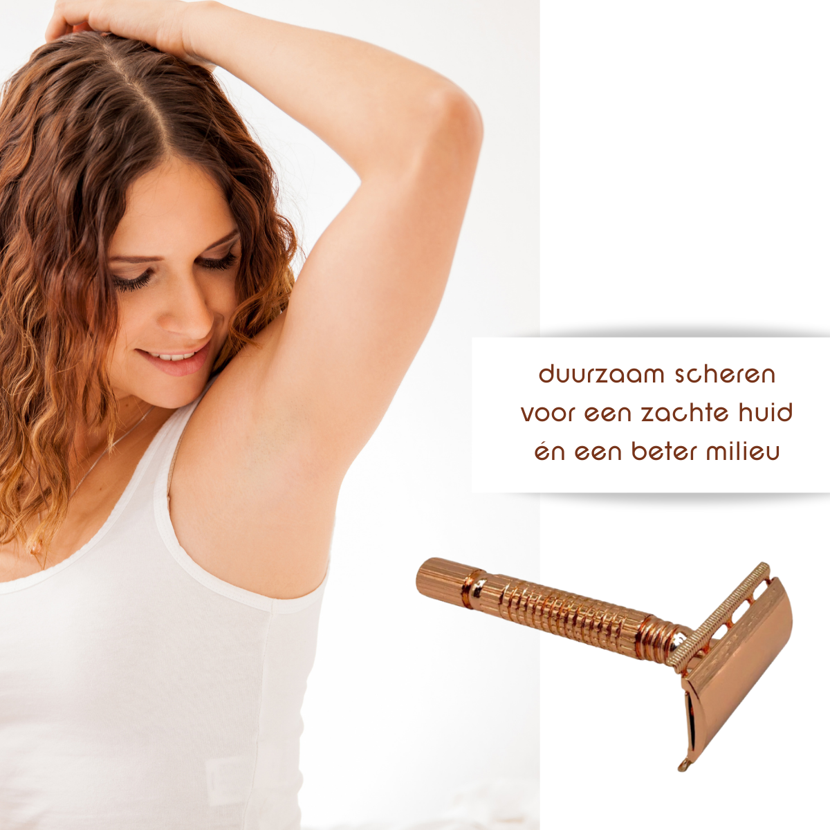 Scheerset safety razor roze goud 10 mesjes