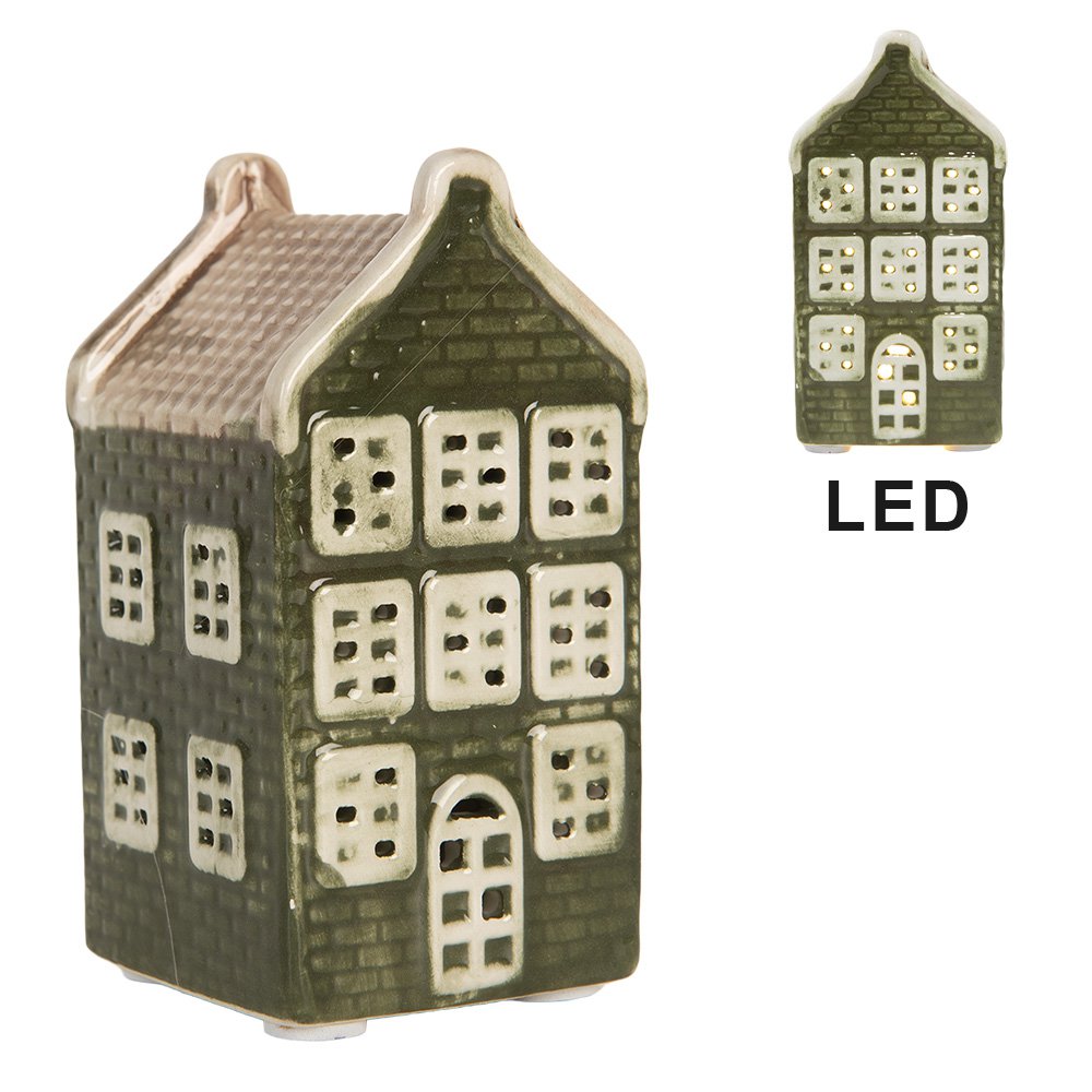 LED huisje 4x4x8 cm groen keramiek