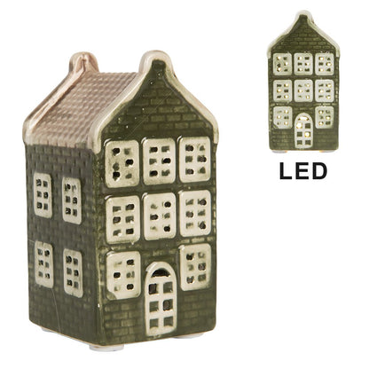 LED huisje 4x4x8 cm groen keramiek