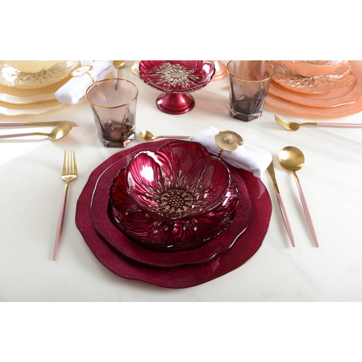 Dessertbord bloem 21.5 cm fuchsia glas
