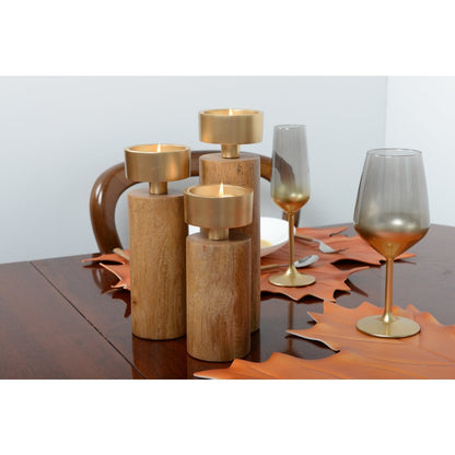 Kandelaar hout goud 19 cm