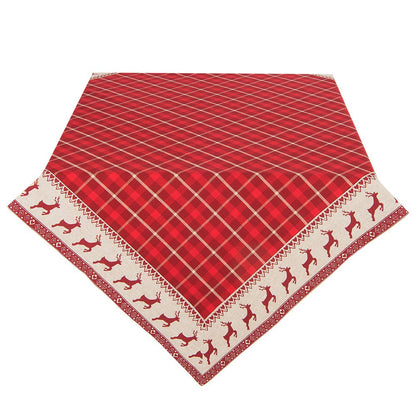 Vierkant Tafelkleed Kerst 150x150 cm Rood Beige Katoen Hert en Kerst Tafellaken