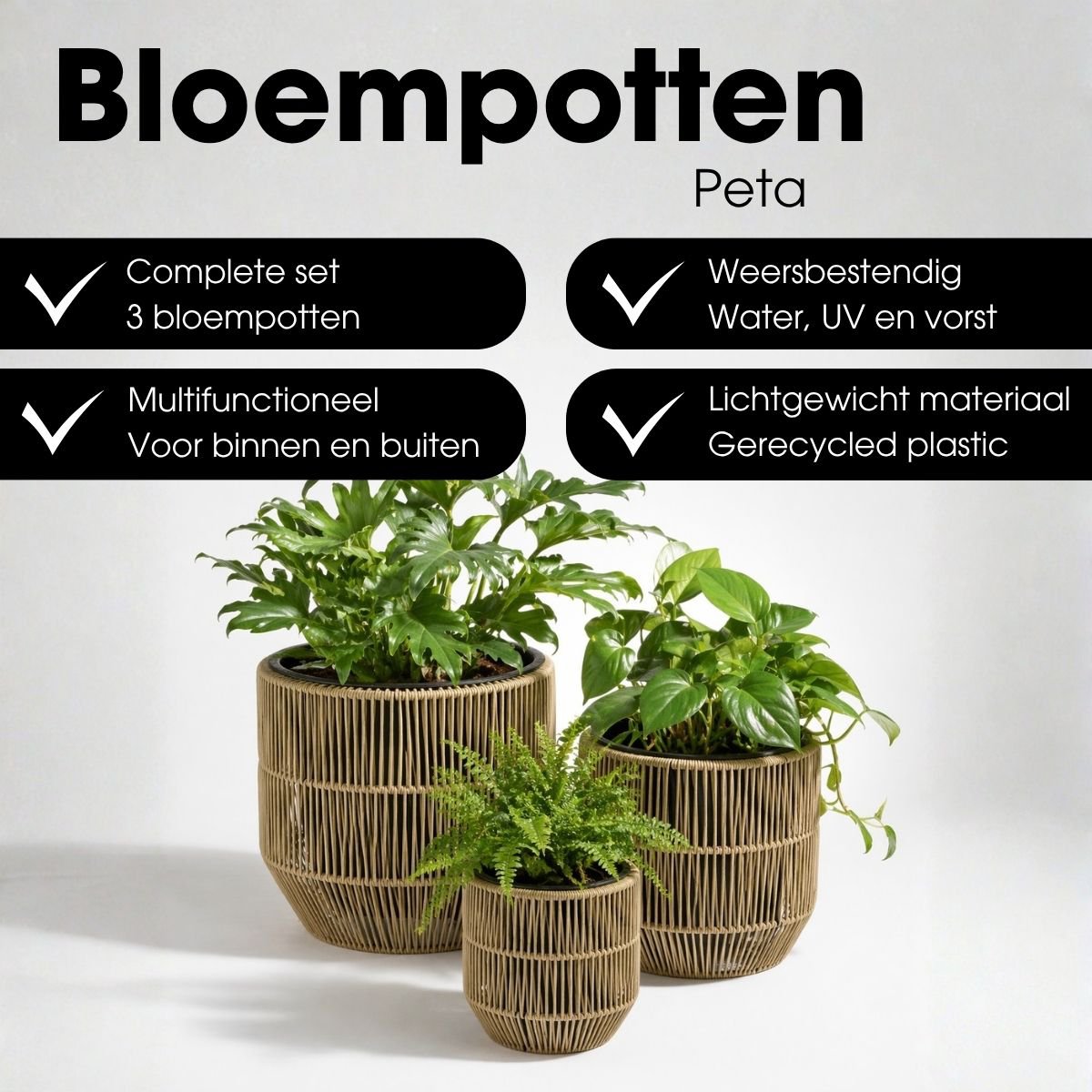 Bloempot set groen 3 stuks Ø22-36 cm plastic