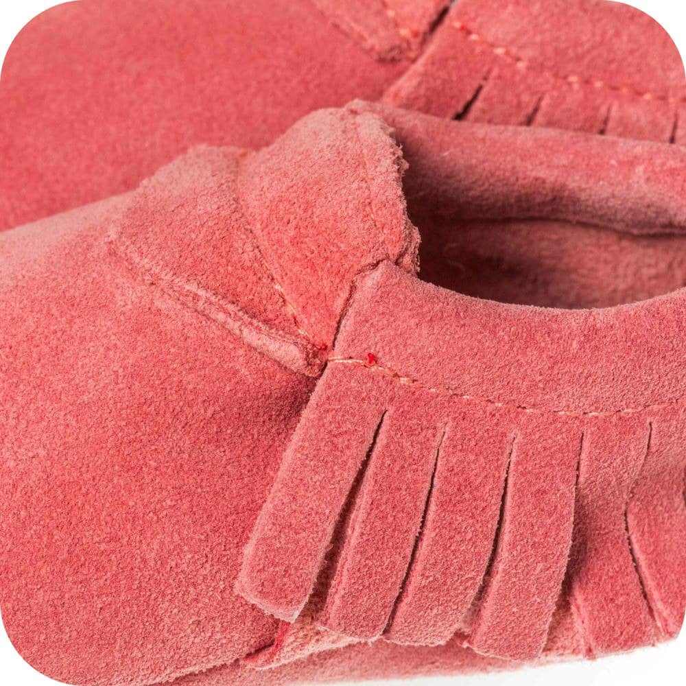 Mocassinpantoffels babykoraal suède