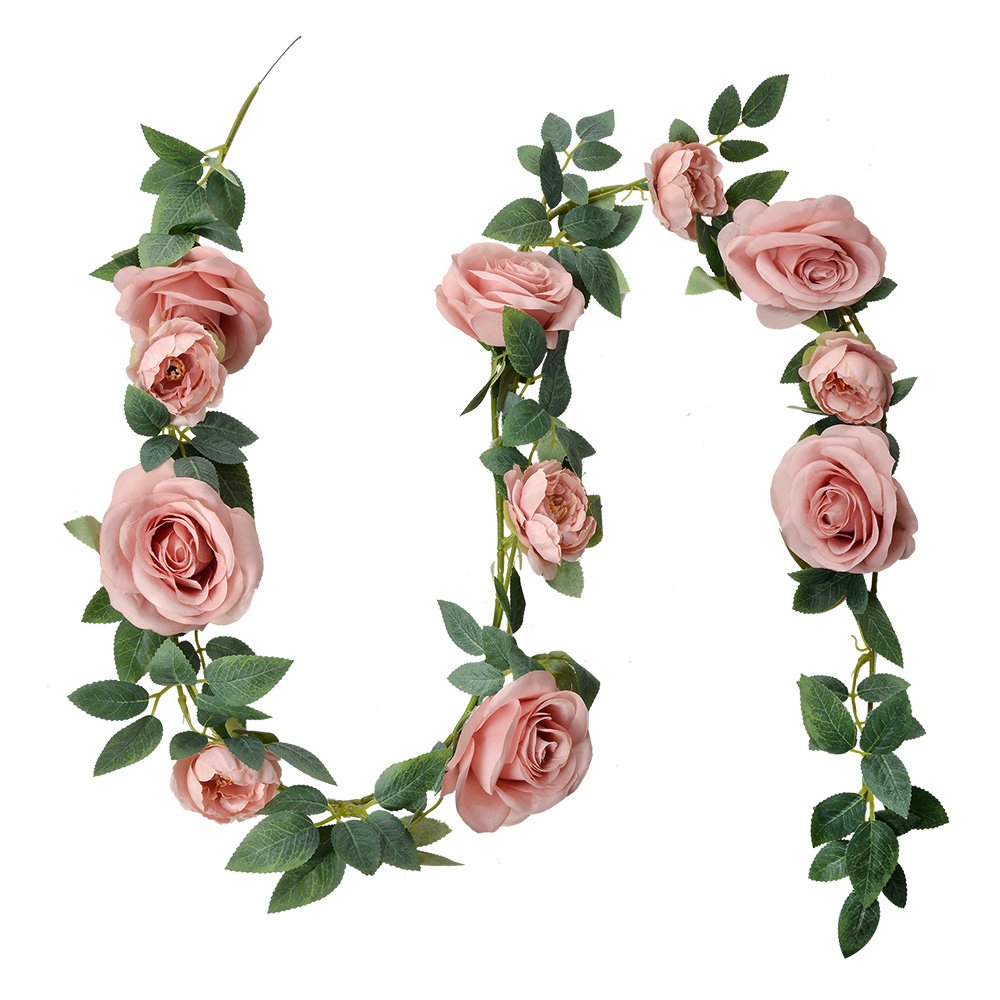 Artificial Flower Garland 150 cm Pink Green Plastic Roses