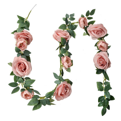 Artificial Flower Garland 150 cm Pink Green Plastic Roses