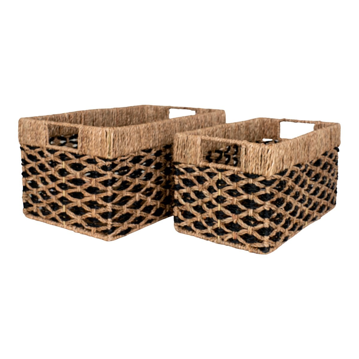Opbergmanden zeegras zwart natuurlijk set 2