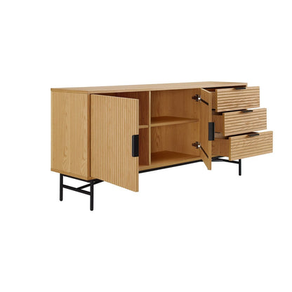 Dressoir 160 cm eikenhoutfineer zwart metaal