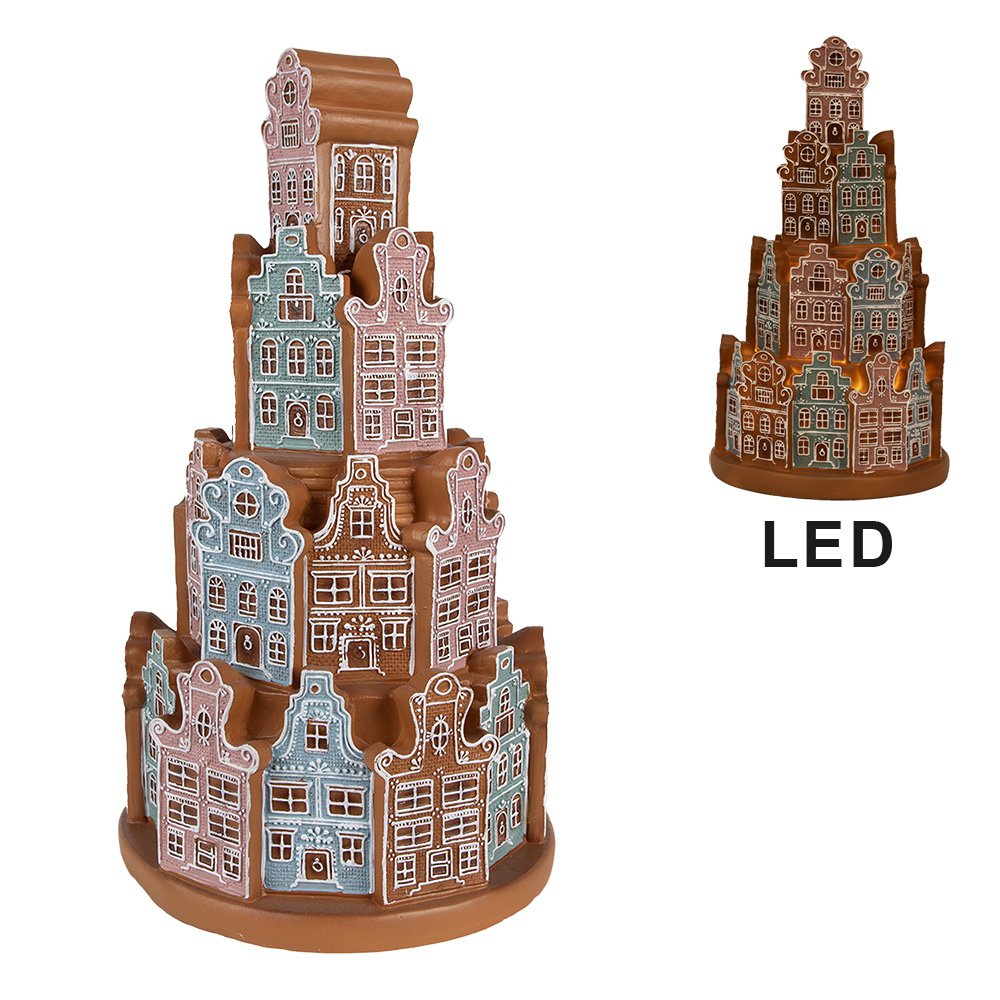 Kersthuisje LED Ø 18x33 cm bruin blauw polyresin