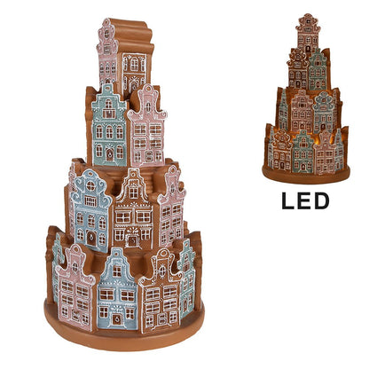 Kersthuisje LED Ø 18x33 cm bruin blauw polyresin