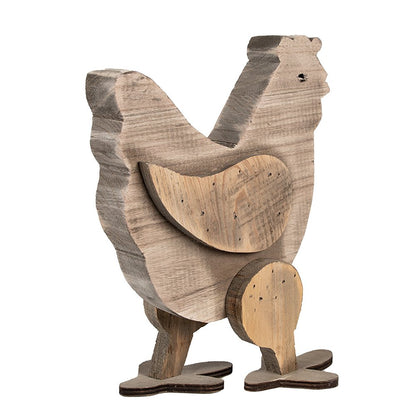 Houten kip beeld 28 cm bruin