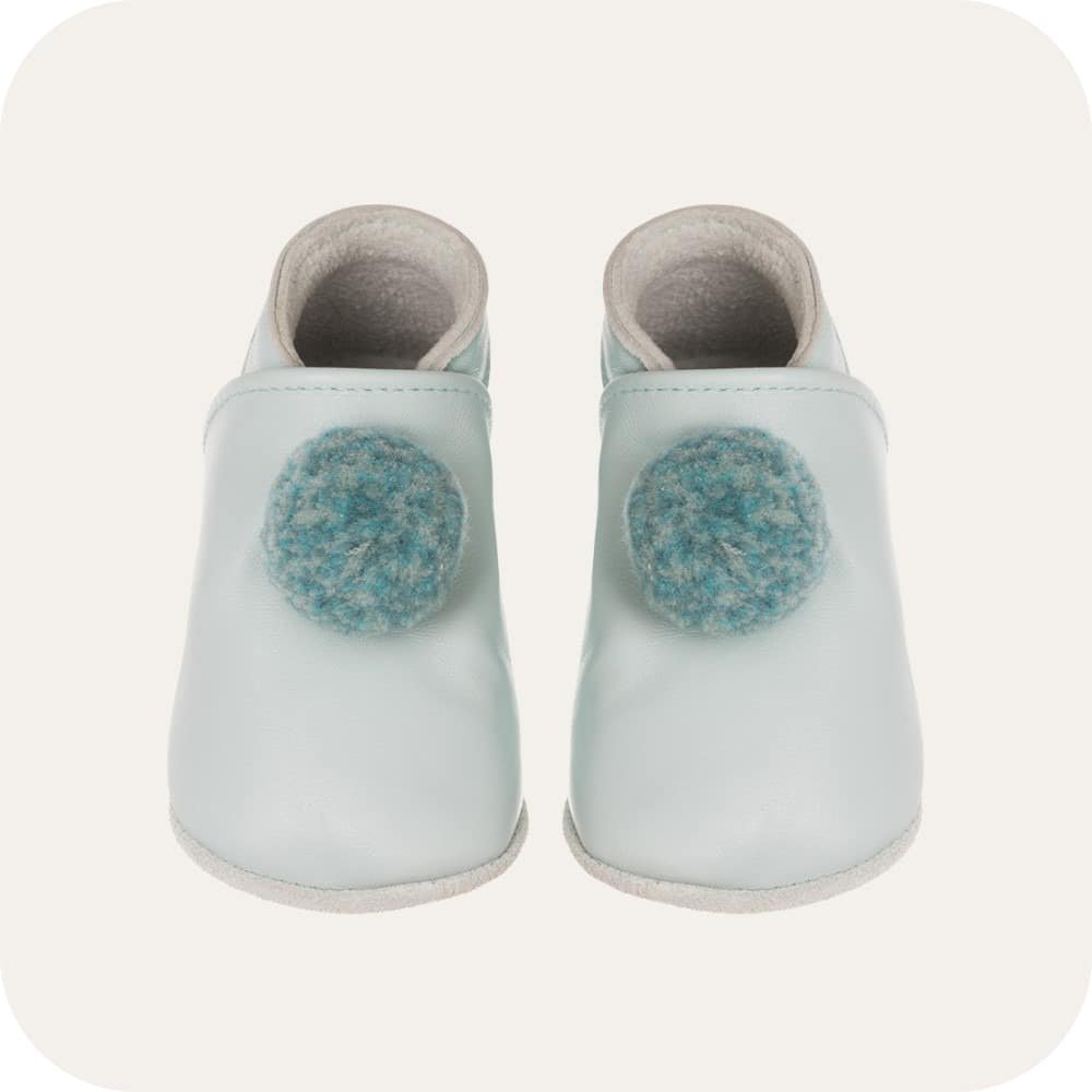 Baby booties with pompoms Sky blue