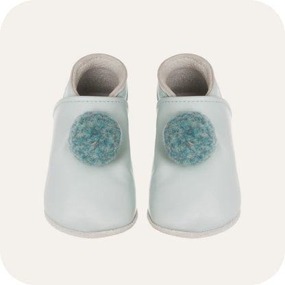 Baby booties with pompoms Sky blue
