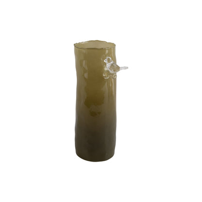 Vaas vogel op tak 27 cm groen glas