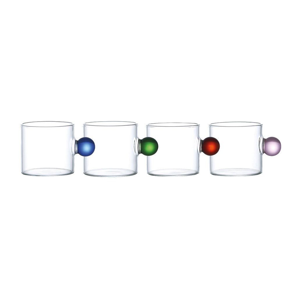 Glazen mokken 350 ml set van 4 gekleurde greep