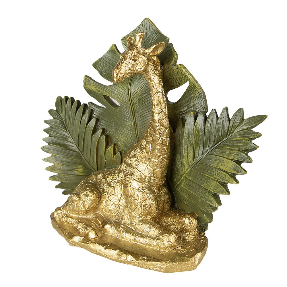 Beeld giraf 19 cm goudgroen polyresin