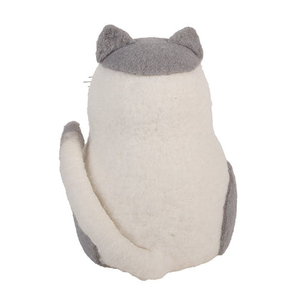 Decoratie Beeld Kat 14x14x20 cm Wit Vilt