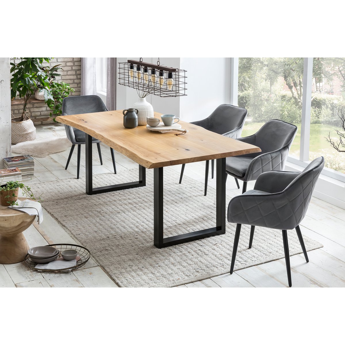 Eettafel 220x100x75 cm massief eikenhout boomrand