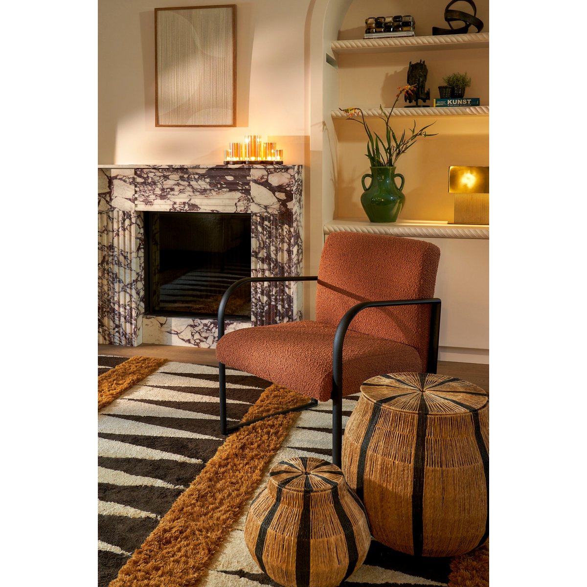 Symon Fauteuil Terra Bouclé Zitting Metalen Frame Comfort