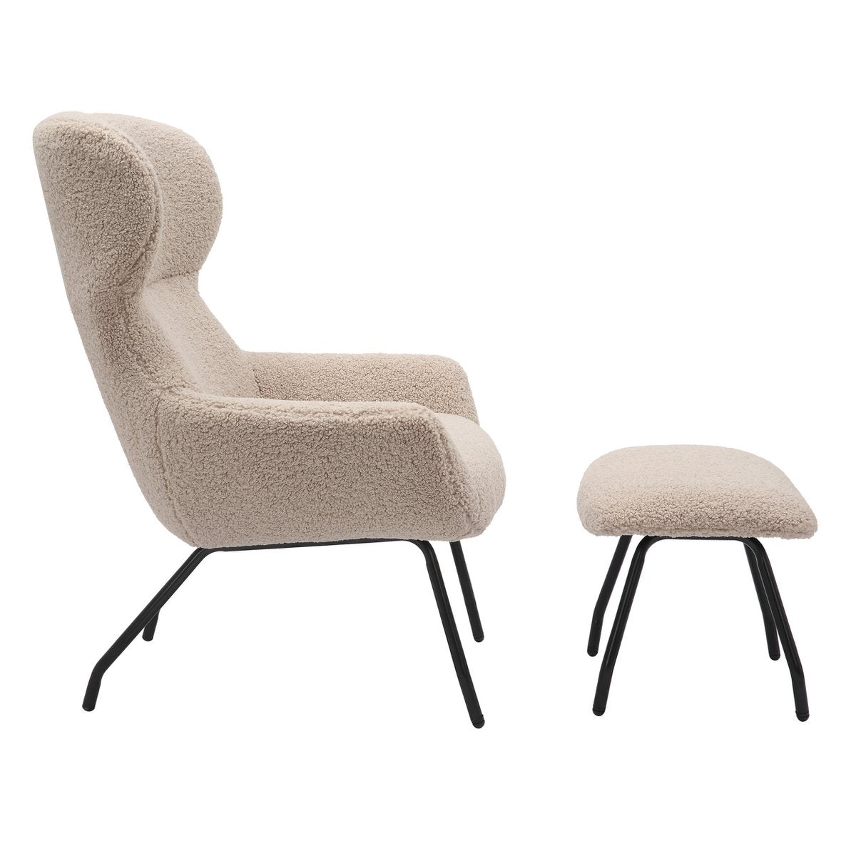 Fauteuil en kruk teddybont taupe
