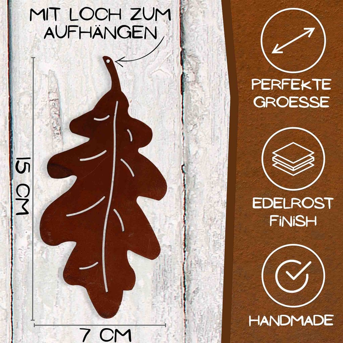 Hangdecoratie eikenblad roest 15x7 cm metaal