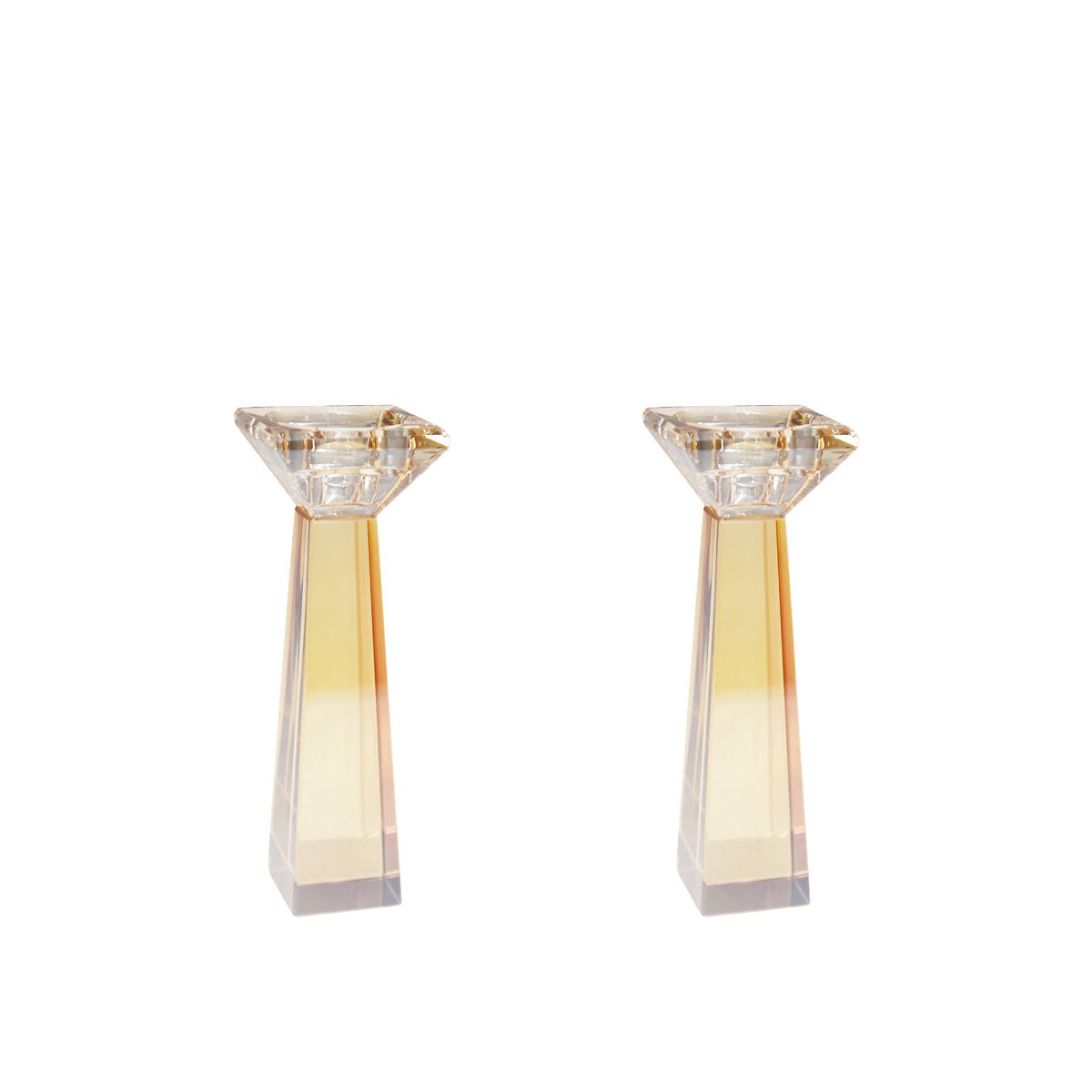 Kandelaars amber glas set van 2 h16cm