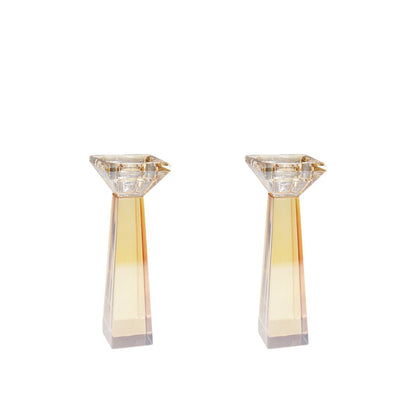 Kandelaars amber glas set van 2 h16cm