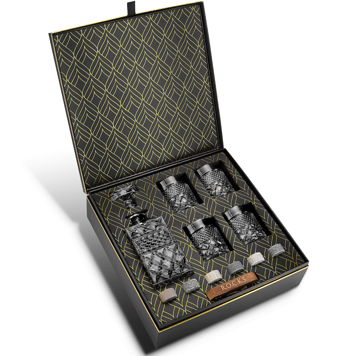 Whiskey karaf met glazen en koelstenen set