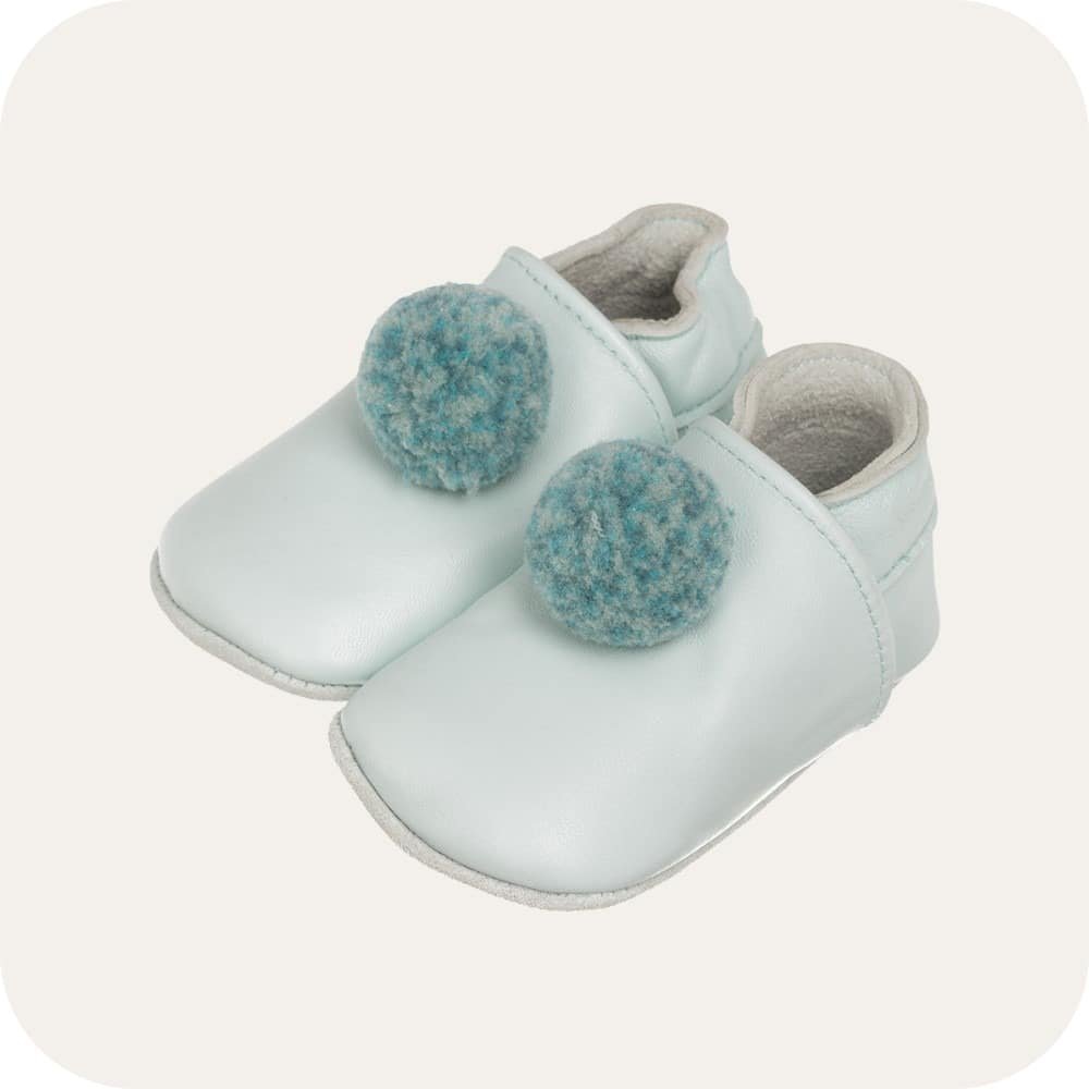 Baby booties with pompoms Sky blue