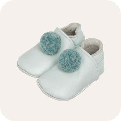 Baby booties with pompoms Sky blue
