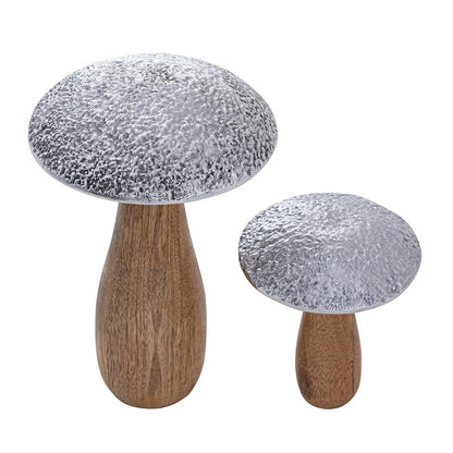Deco-figuren paddestoelen set massief mango-hout aluminium