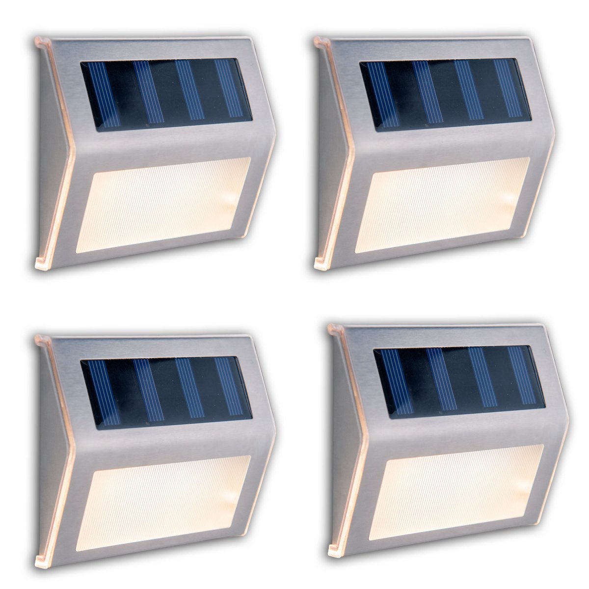 4 Set LED Solar Outdoor Light, for outdoor use, wall lamp-metal and plastic in steel blank, with integrated LED