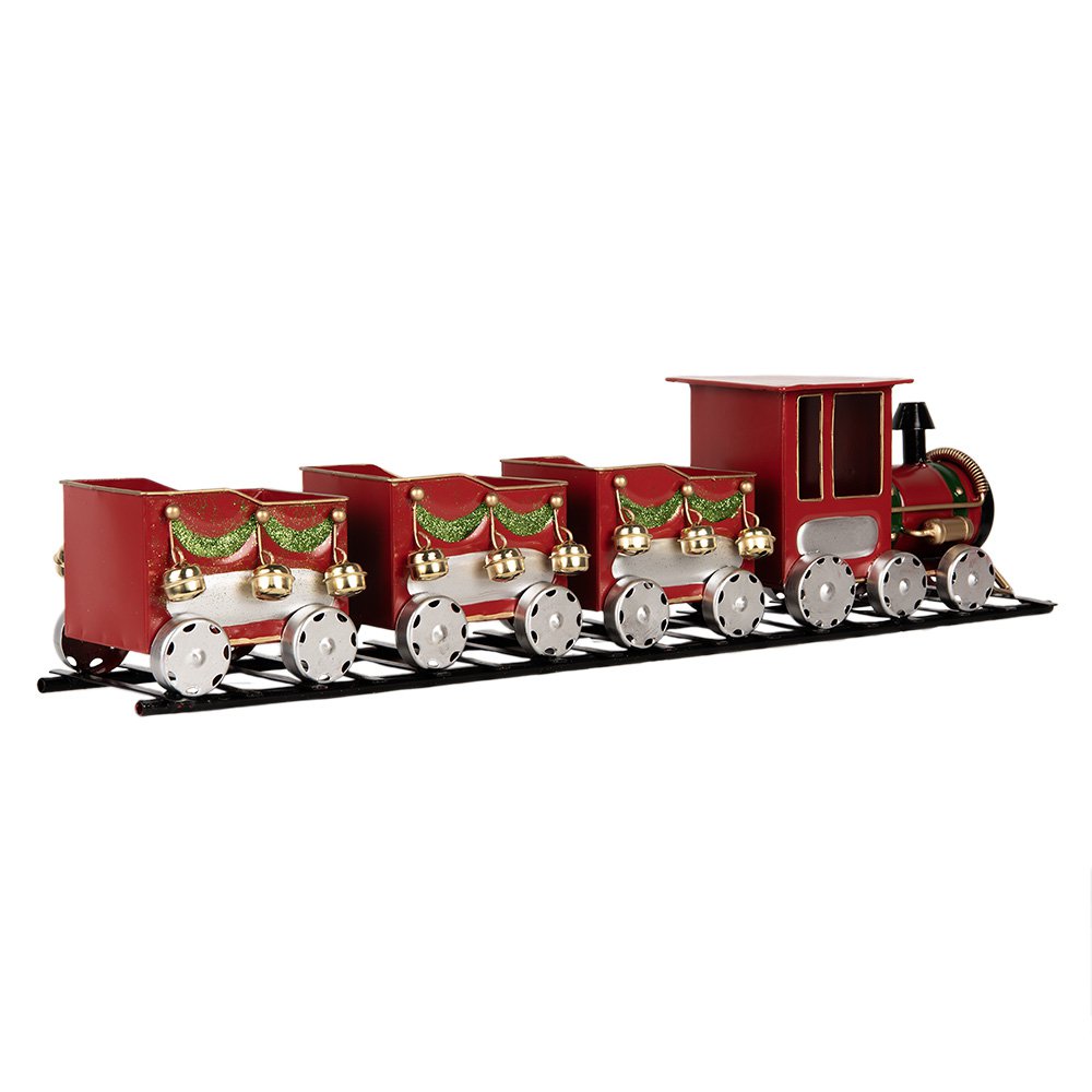 Decoratie beeld trein 58x12x14 cm rood metaal