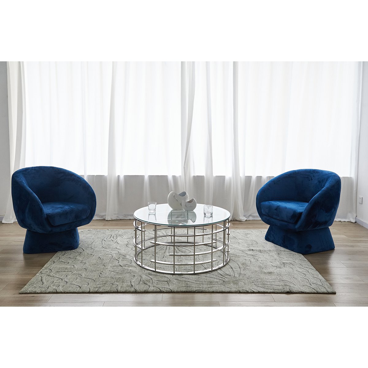 Salontafel Ø 90 cm glas staal zilver