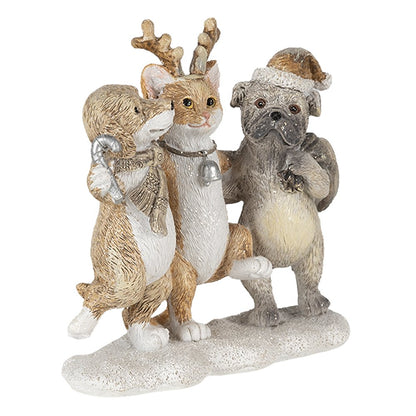 Kerstdecoratie dier 13x5x12 cm grijs beige kunststof