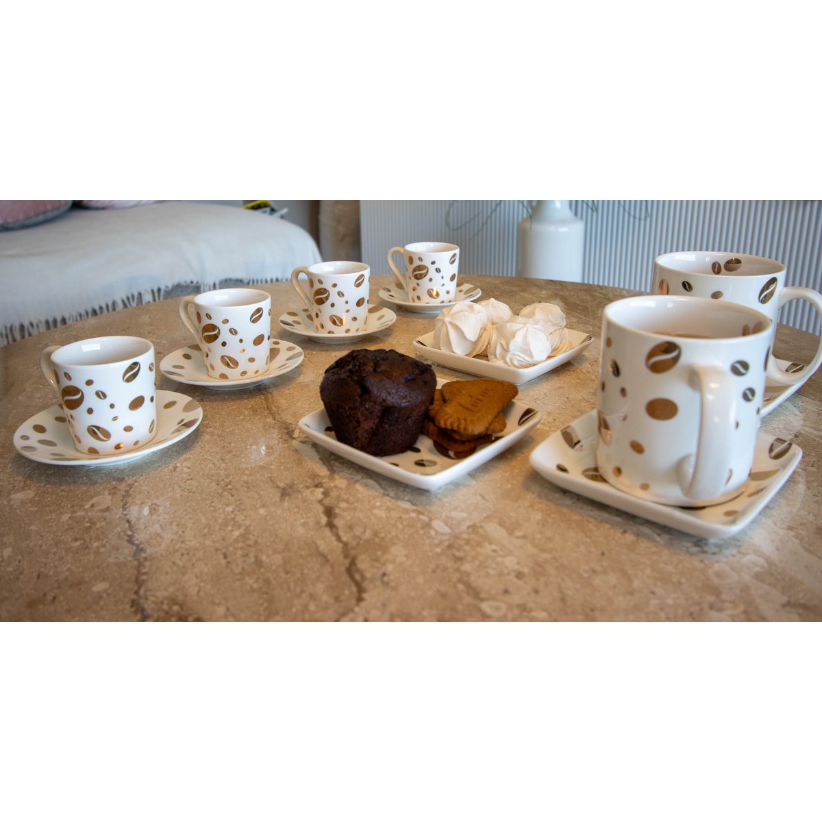 Aulica Coffee Grain Cups set van 4 goud porselein