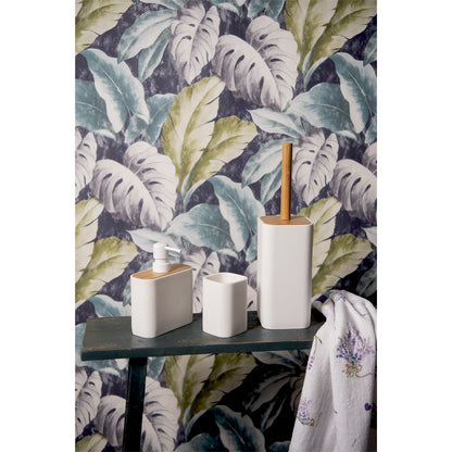 Toiletborstel houder 9x9x34 cm keramiek hout