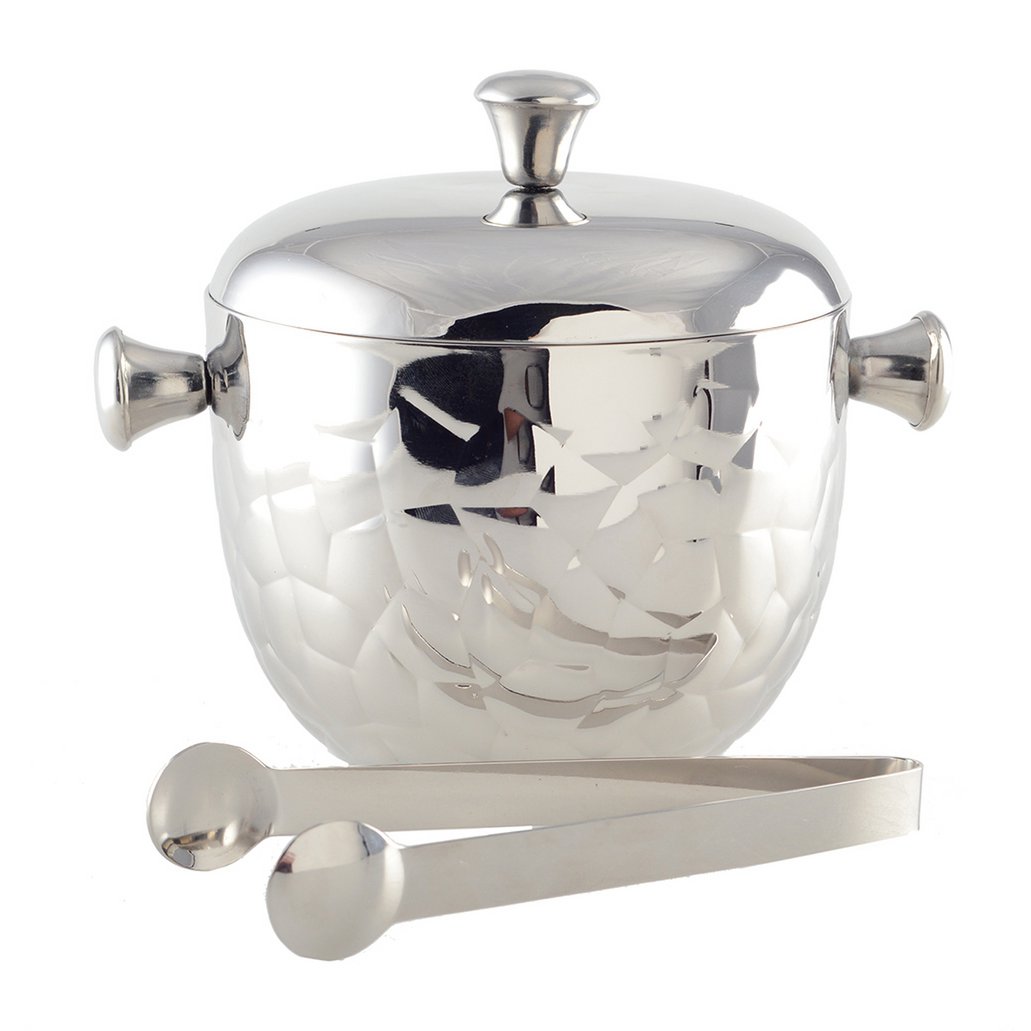 Ijsemmer zilver dubbele muur met tang 16x16x18cm